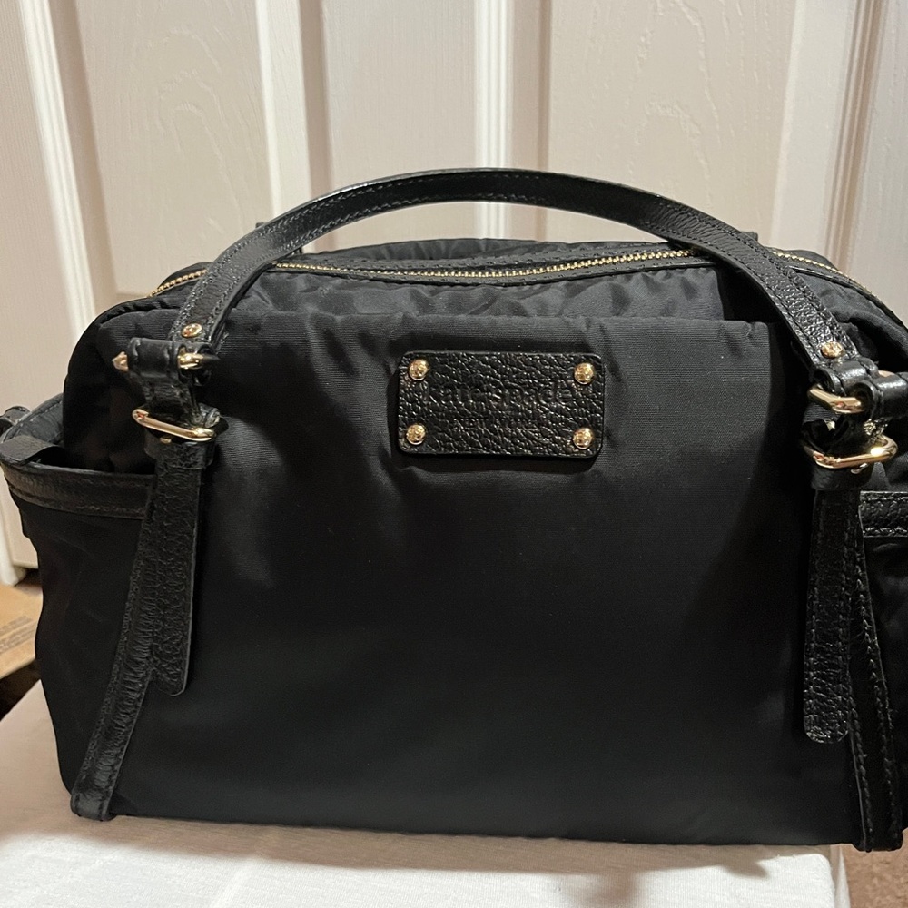 Kate Spade Black Nylon Satchel Shoulder Bag Leather Trim